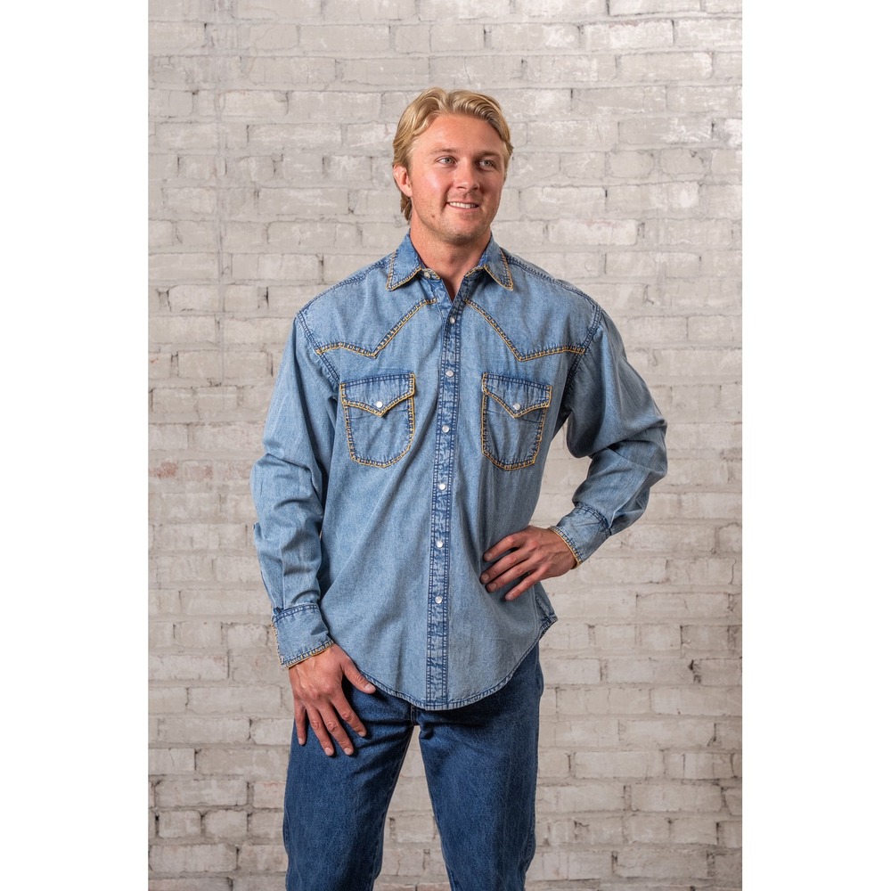 Rockmount Ranch Wear Tru-West Mens Denim Western Snap Shirt Light Wash 6804 2XL